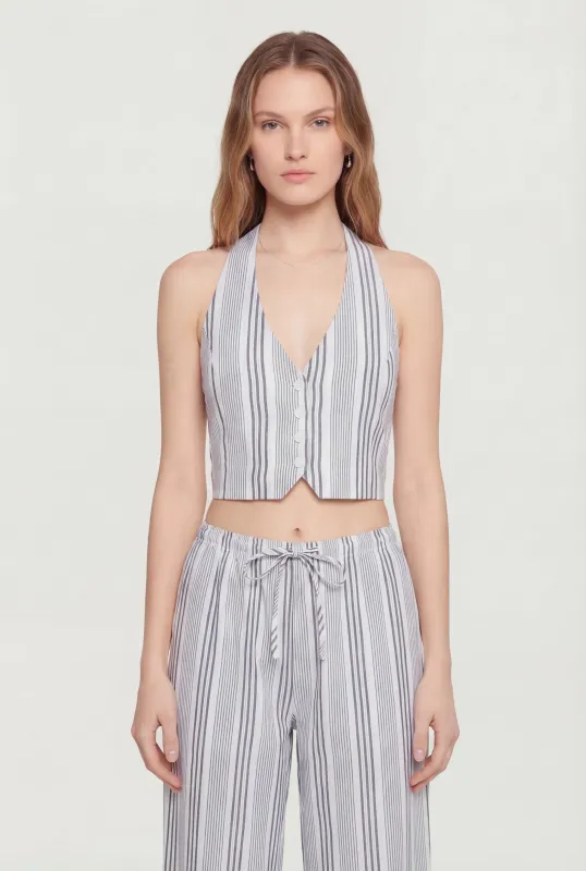 Striped Tie Back Cropped Halter Vest made by Rainbow