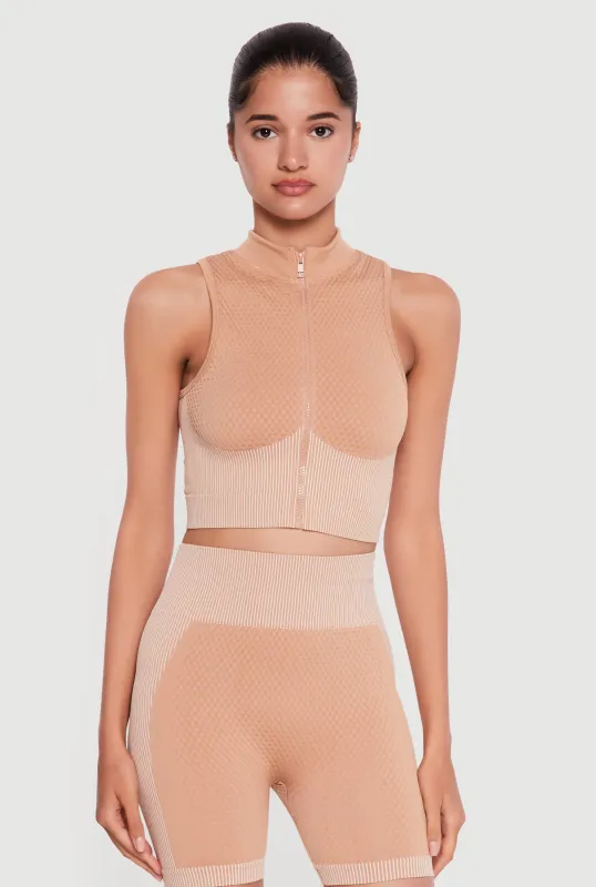 Stripe Detail Seamless Zip Front Cropped Vest made by Rainbow