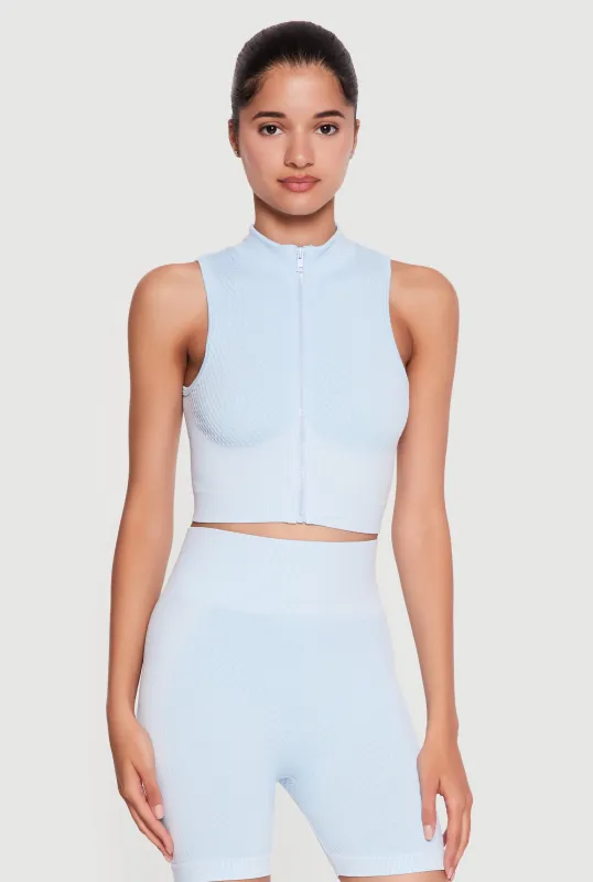 Stripe Detail Seamless Zip Front Cropped Vest made by Rainbow