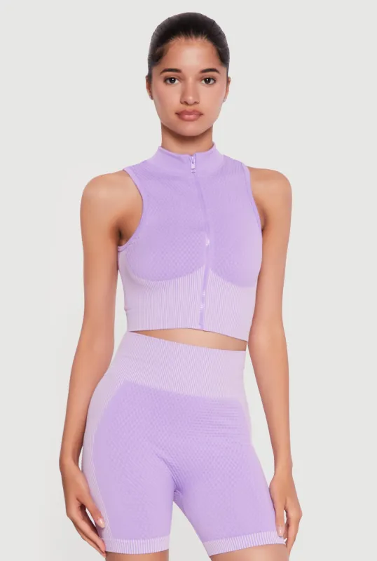 Stripe Detail Seamless Zip Front Cropped Vest made by Rainbow