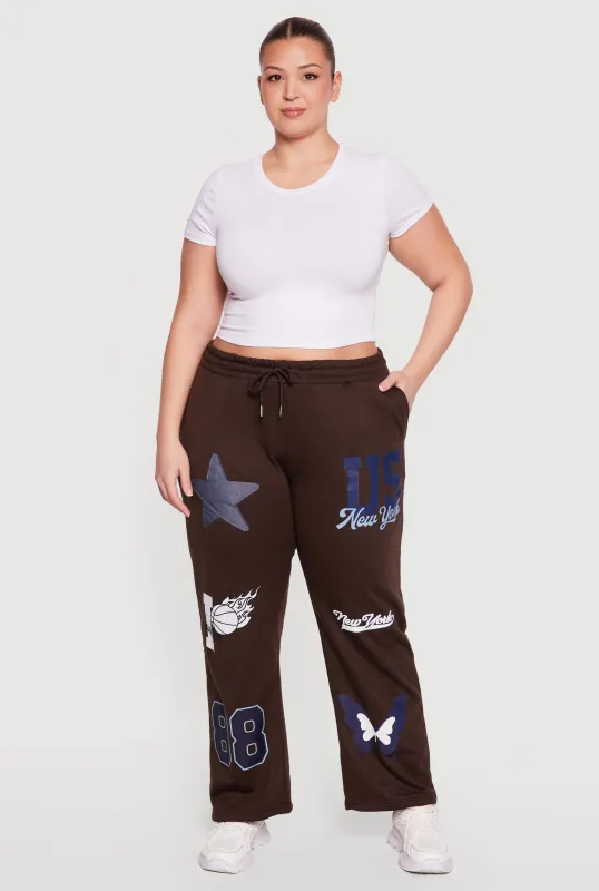 Plus Size High Waisted New York Graphic Drawstring Waist Sweatpants made by Rainbow