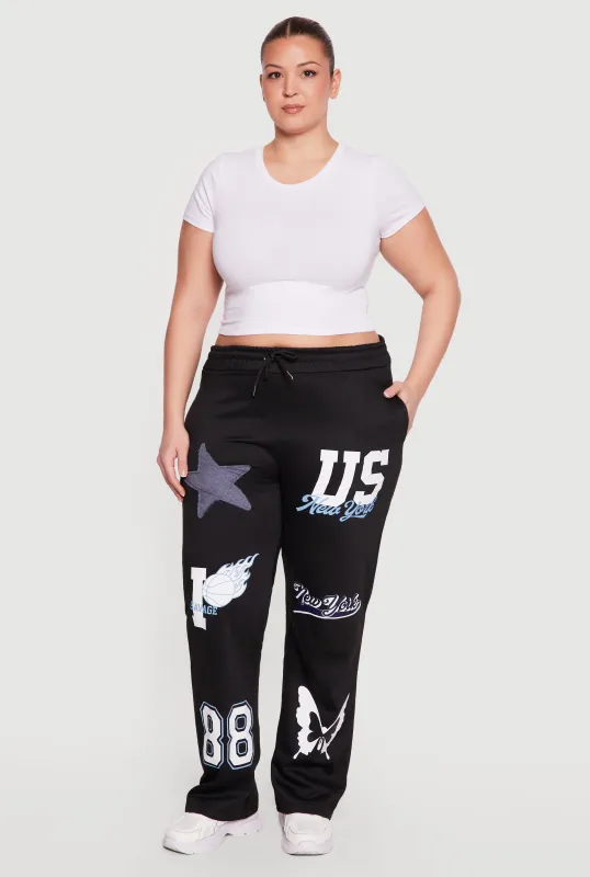 Plus Size High Waisted New York Graphic Drawstring Waist Sweatpants made by Rainbow