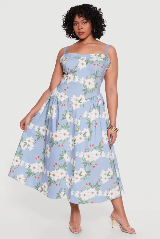 Plus Size Floral Print Bustier Sundress made by Rainbow