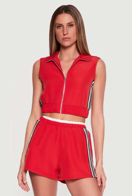 Side Stripe Zip Front Cropped Vest made by Rainbow