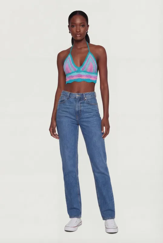 Scalloped Hem Crochet Halter Crop Top made by Rainbow