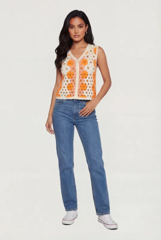 Floral Crochet Button Front Vest made by Rainbow