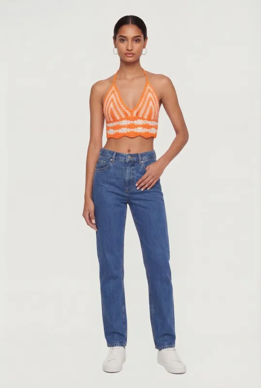 Crochet Scalloped Hem Halter Crop Top made by Rainbow