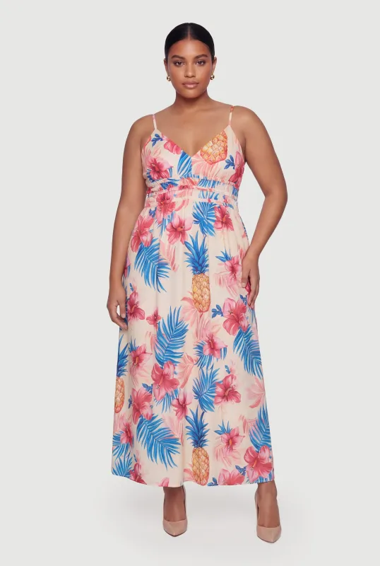 Plus Size Pineapple Print Cami Maxi Dress made by Rainbow