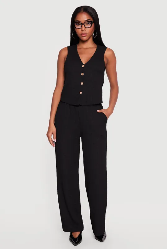 Textured Knit Wide Leg Pull On Pants made by Rainbow