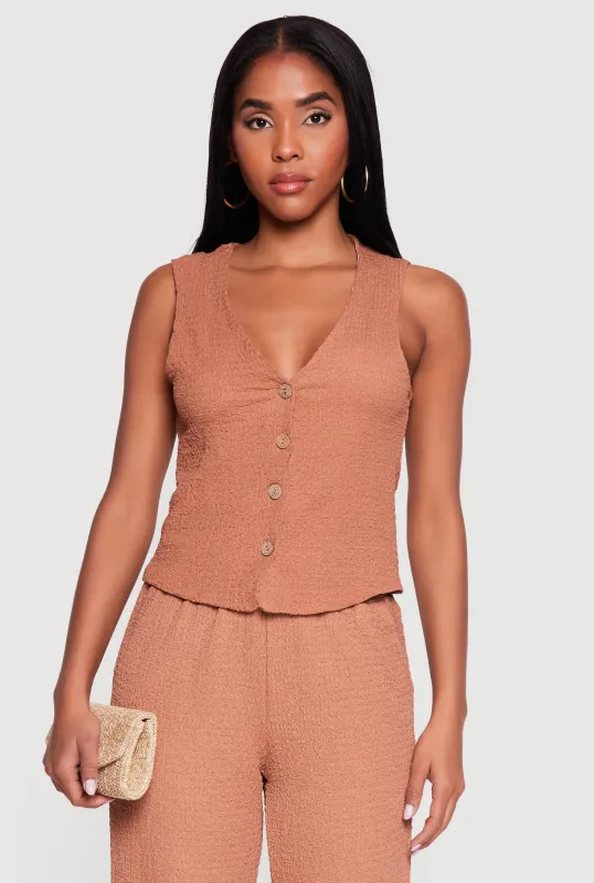 Textured Knit Button Front Blazer Vest made by Rainbow