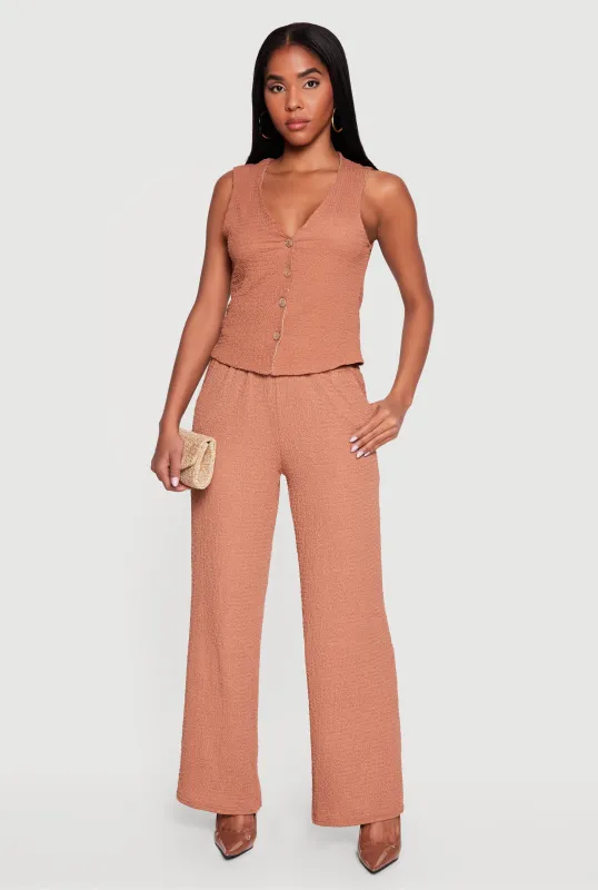 Textured Knit Wide Leg Pull On Pants made by Rainbow
