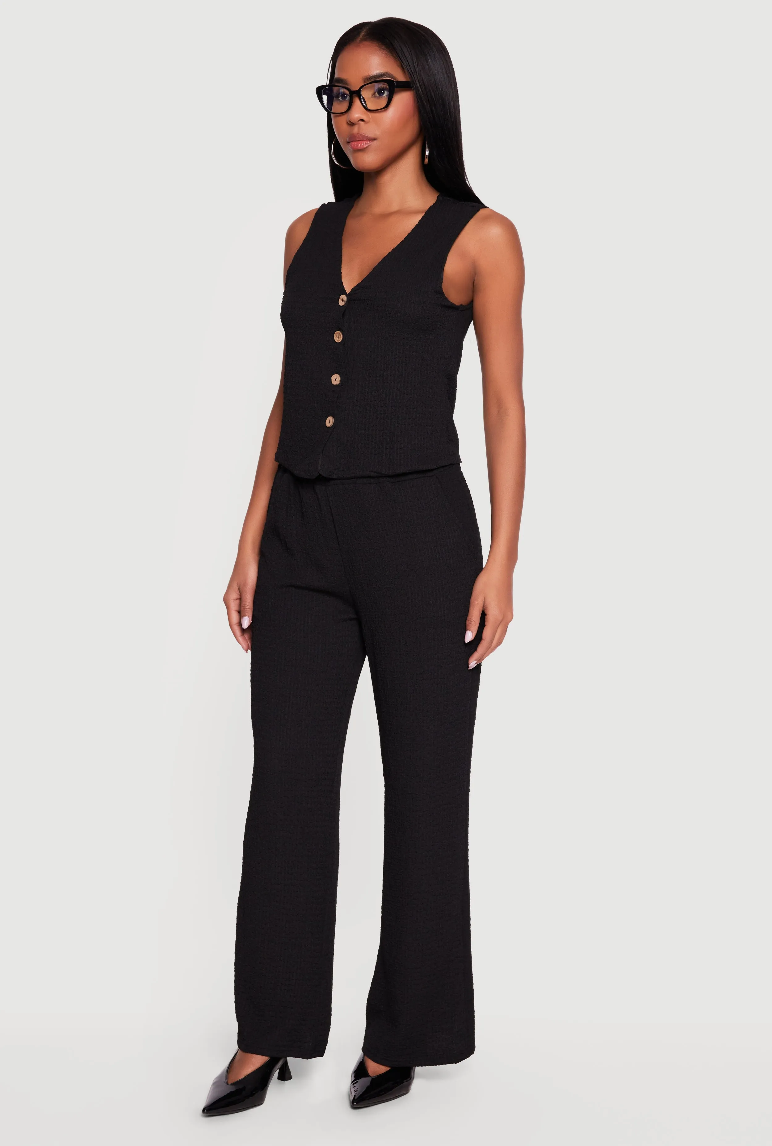 Textured Knit Button Front Blazer Vest sold by Rainbow product image thumbnail 3