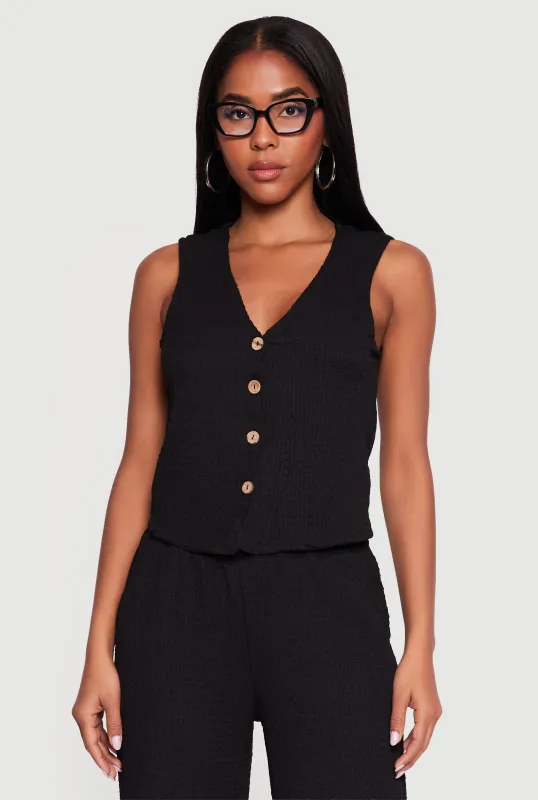 Textured Knit Button Front Blazer Vest made by Rainbow