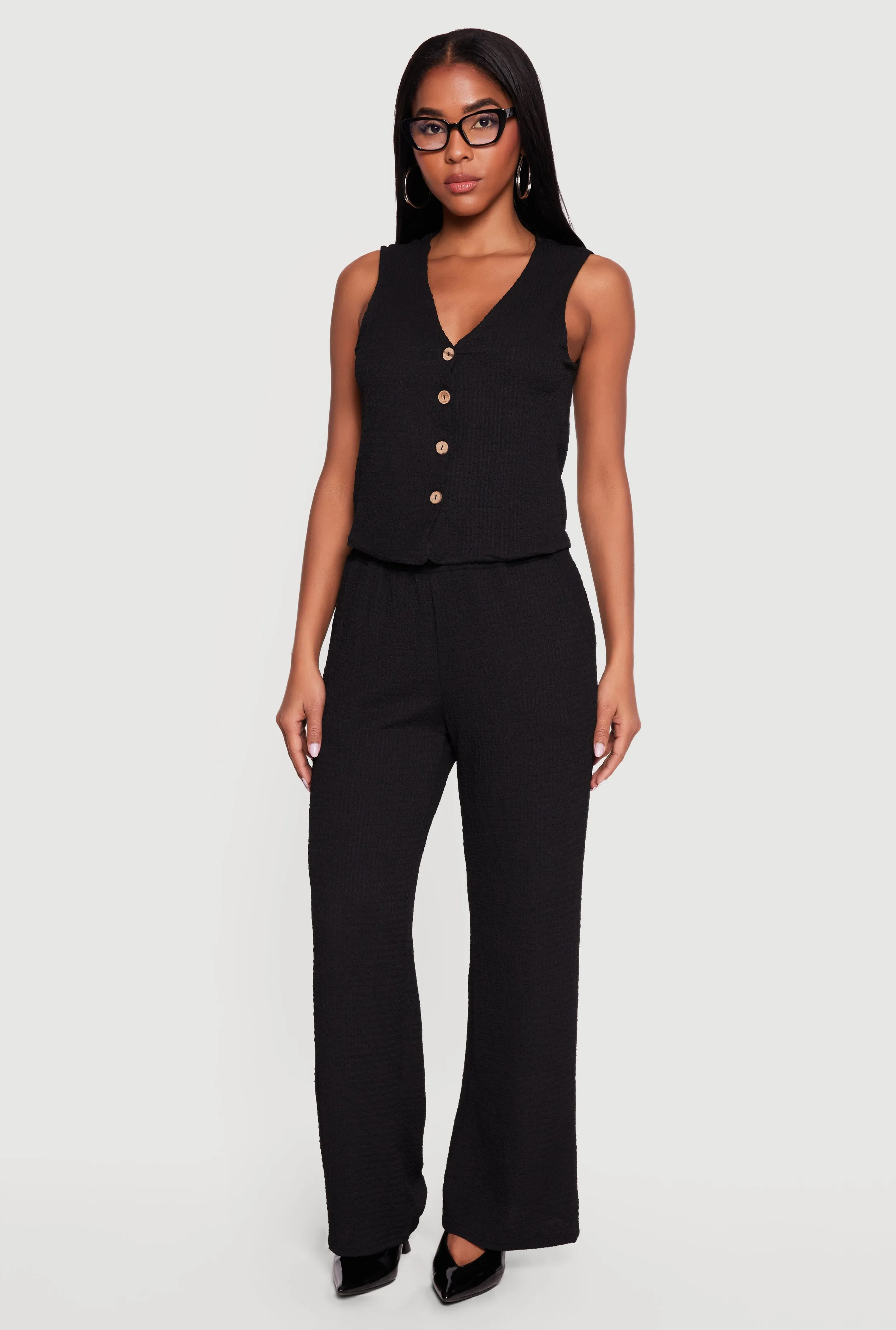 Textured Knit Button Front Blazer Vest sold by Rainbow product image thumbnail 2