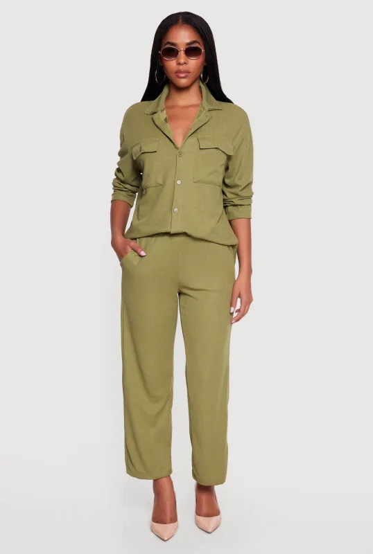 Textured Knit Wide Leg Pants made by Rainbow