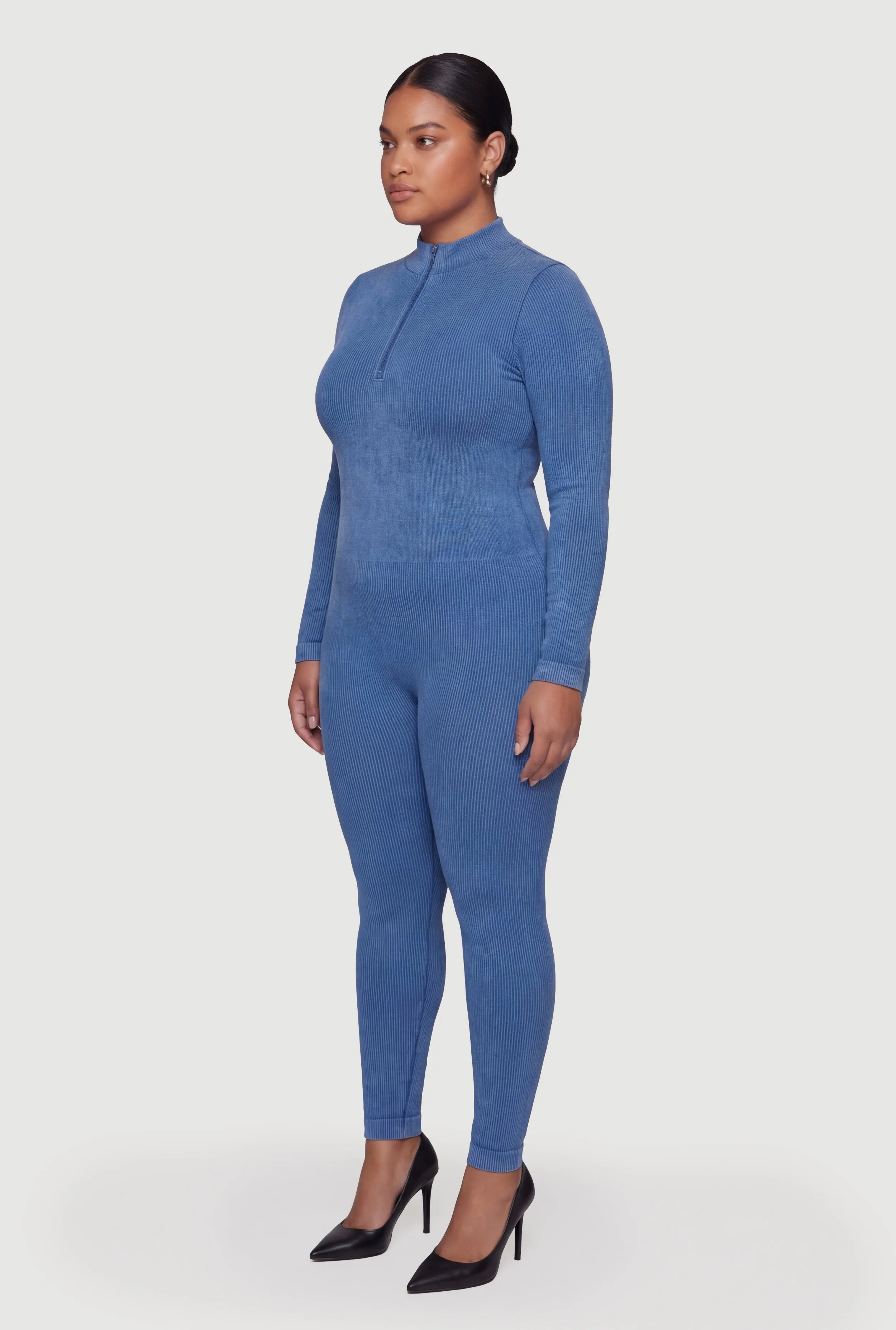 Plus Size Acid Wash Seamless Ribbed Long Sleeve Catsuit sold by Rainbow product image thumbnail 2