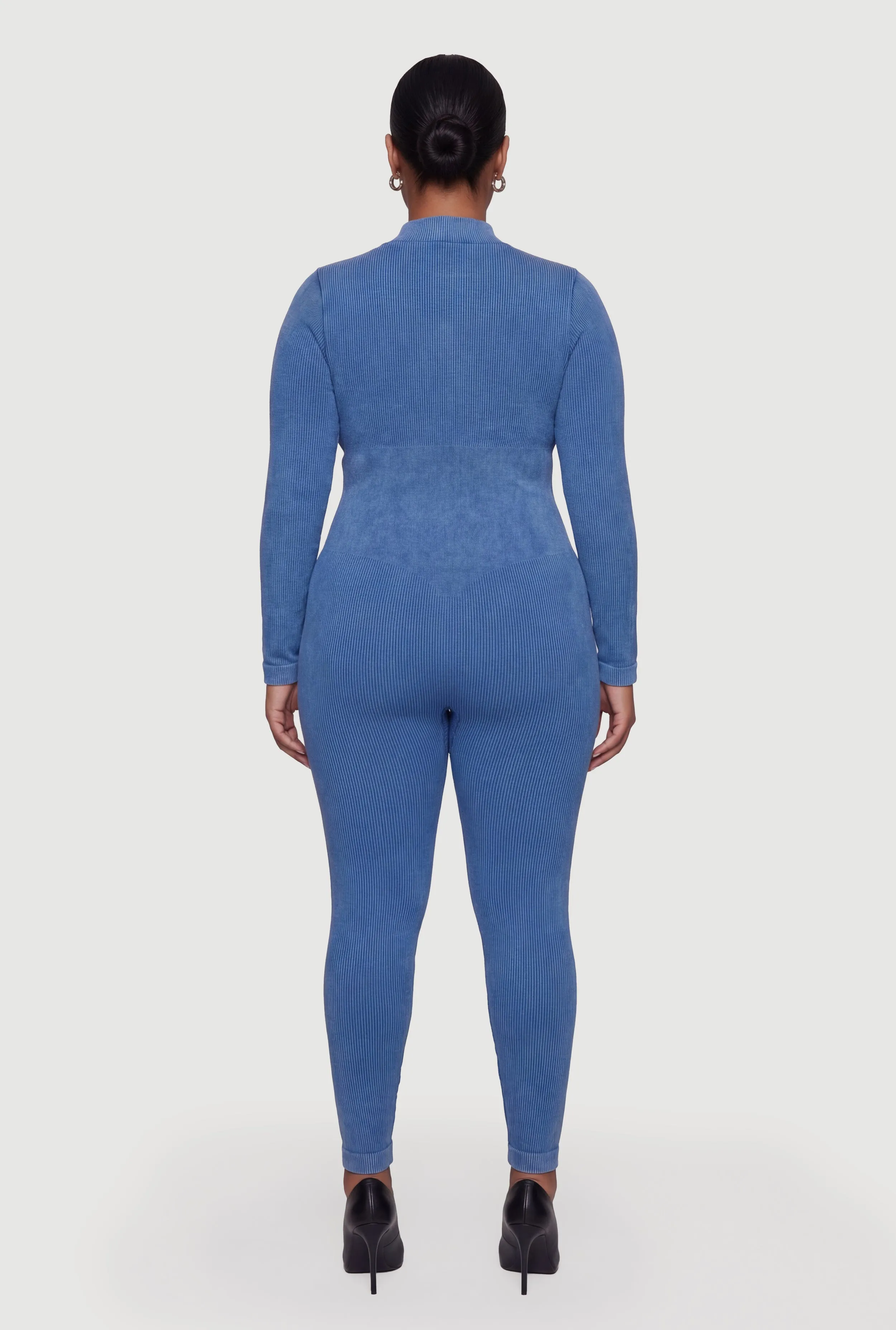 Plus Size Acid Wash Seamless Ribbed Long Sleeve Catsuit sold by Rainbow product image thumbnail 4