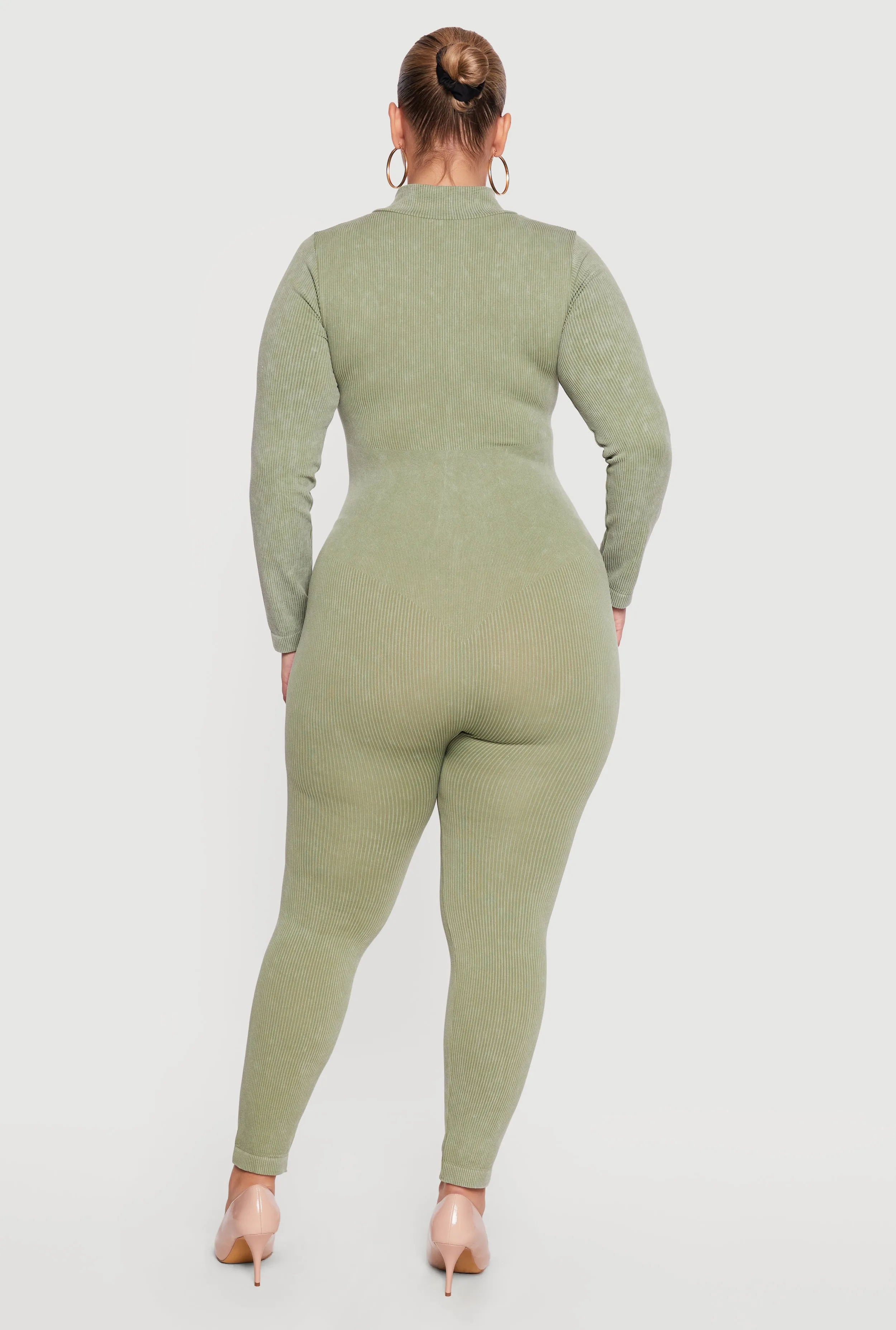 Plus Size Acid Wash Seamless Ribbed Long Sleeve Catsuit sold by Rainbow product image thumbnail 3