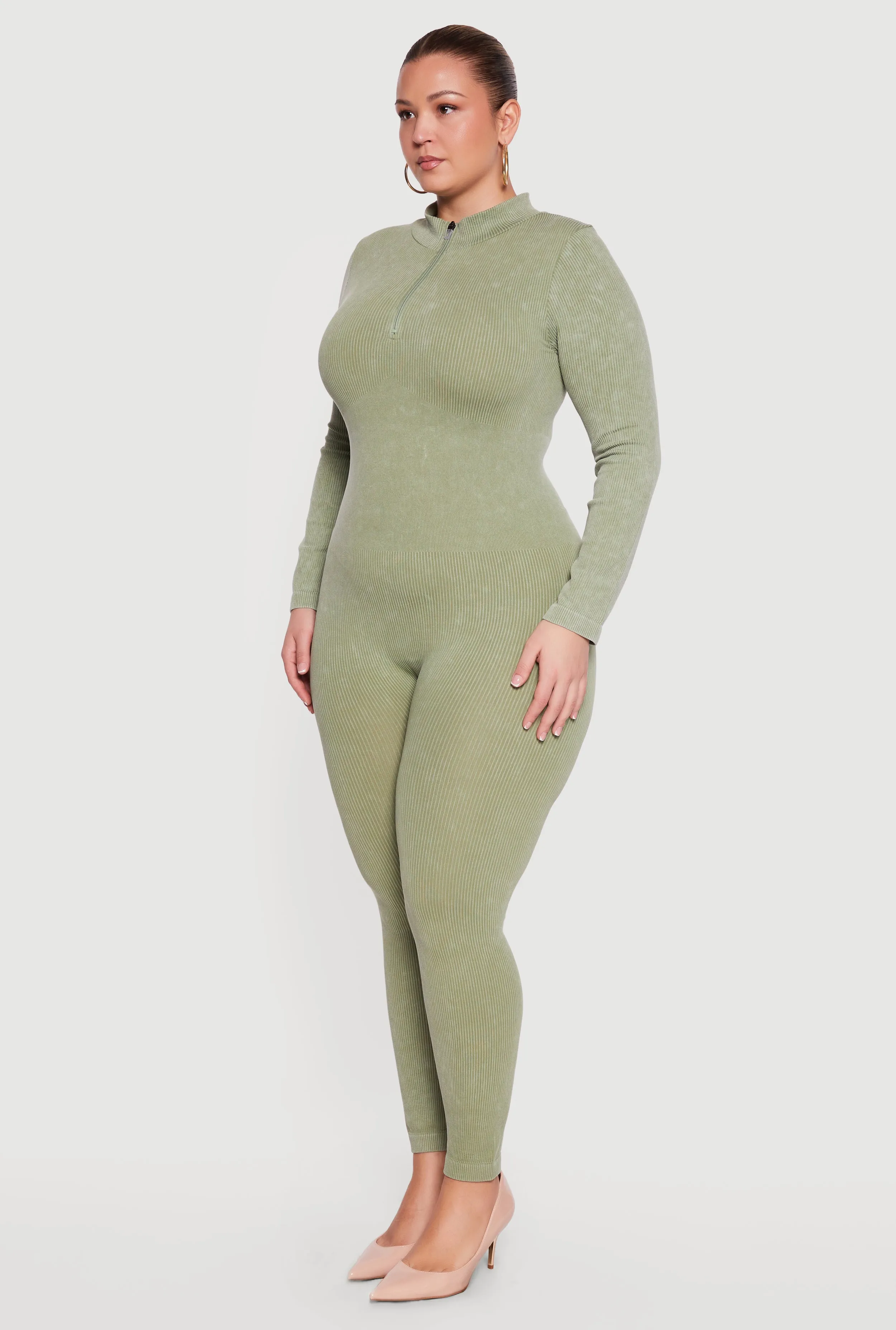 Plus Size Acid Wash Seamless Ribbed Long Sleeve Catsuit sold by Rainbow product image thumbnail 2