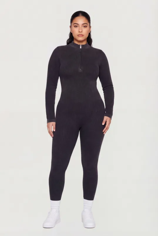 Plus Size Acid Wash Seamless Ribbed Long Sleeve Catsuit made by Rainbow