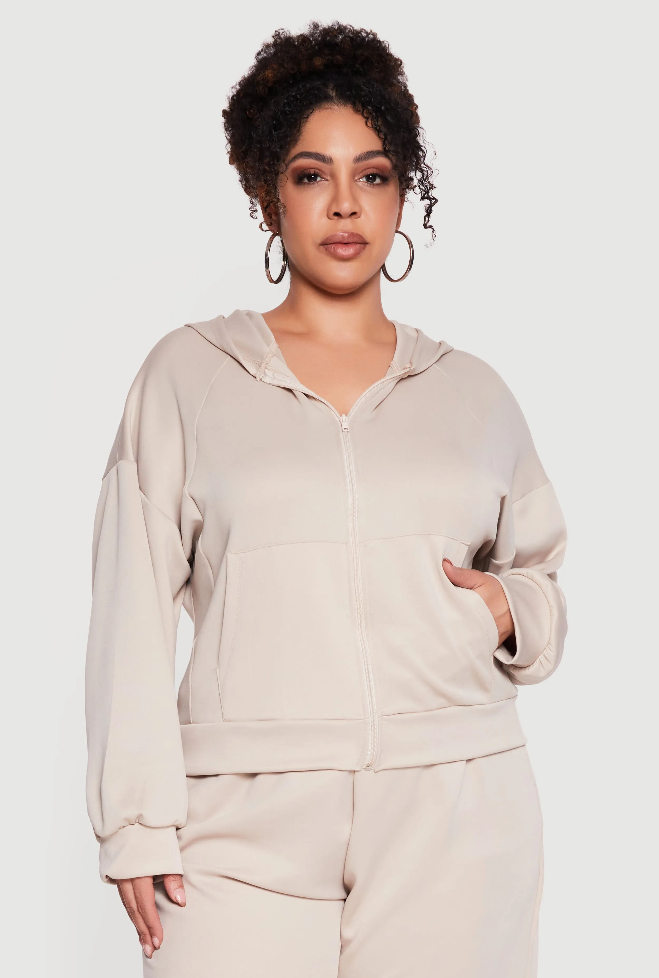 Plus Size Long Sleeve Zip Front Hoodie sold by Rainbow product image thumbnail 4