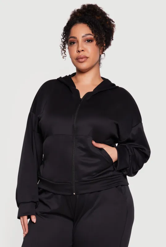 Plus Size Long Sleeve Zip Front Hoodie made by Rainbow