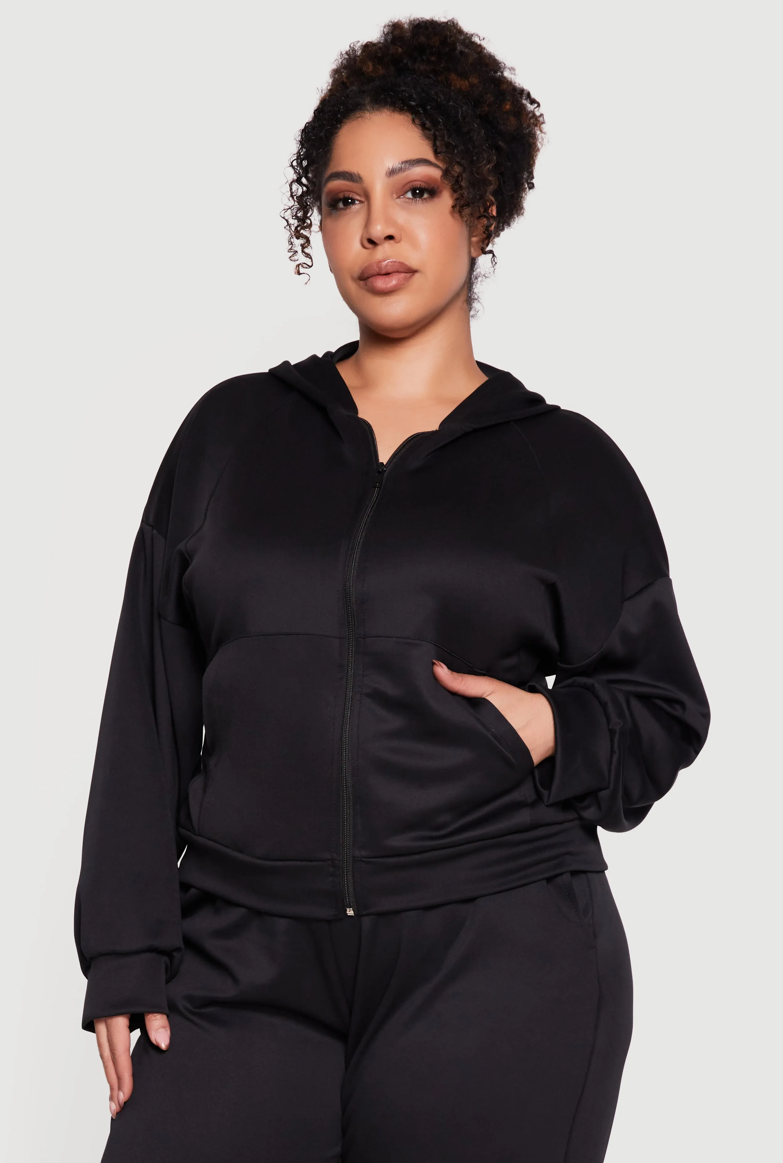 Plus Size Long Sleeve Zip Front Hoodie sold by Rainbow