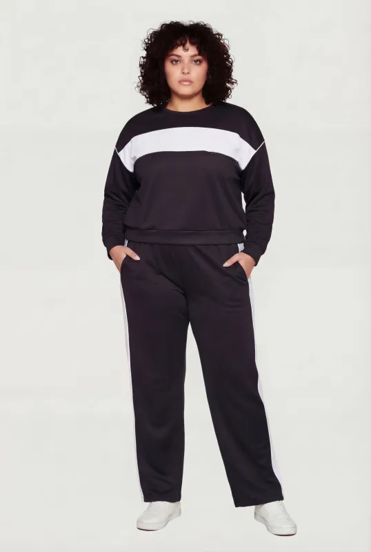 Plus Size Side Striped Pants with Zip Pockets made by Rainbow