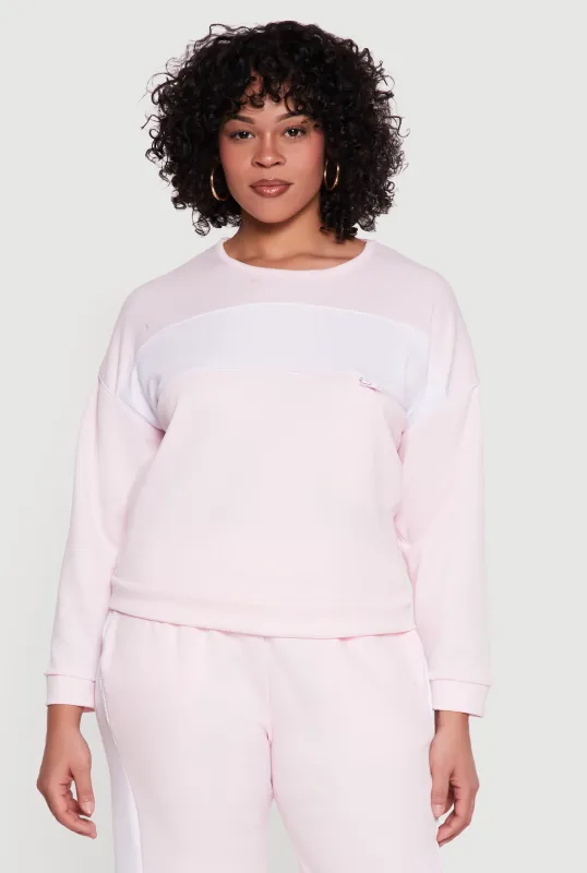 Plus Size Crew Neck Pullover Top with Zip Pocket Detail made by Rainbow