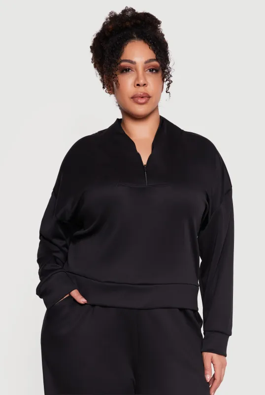 Plus Size Long Sleeve Quarter Zip Pullover Top made by Rainbow