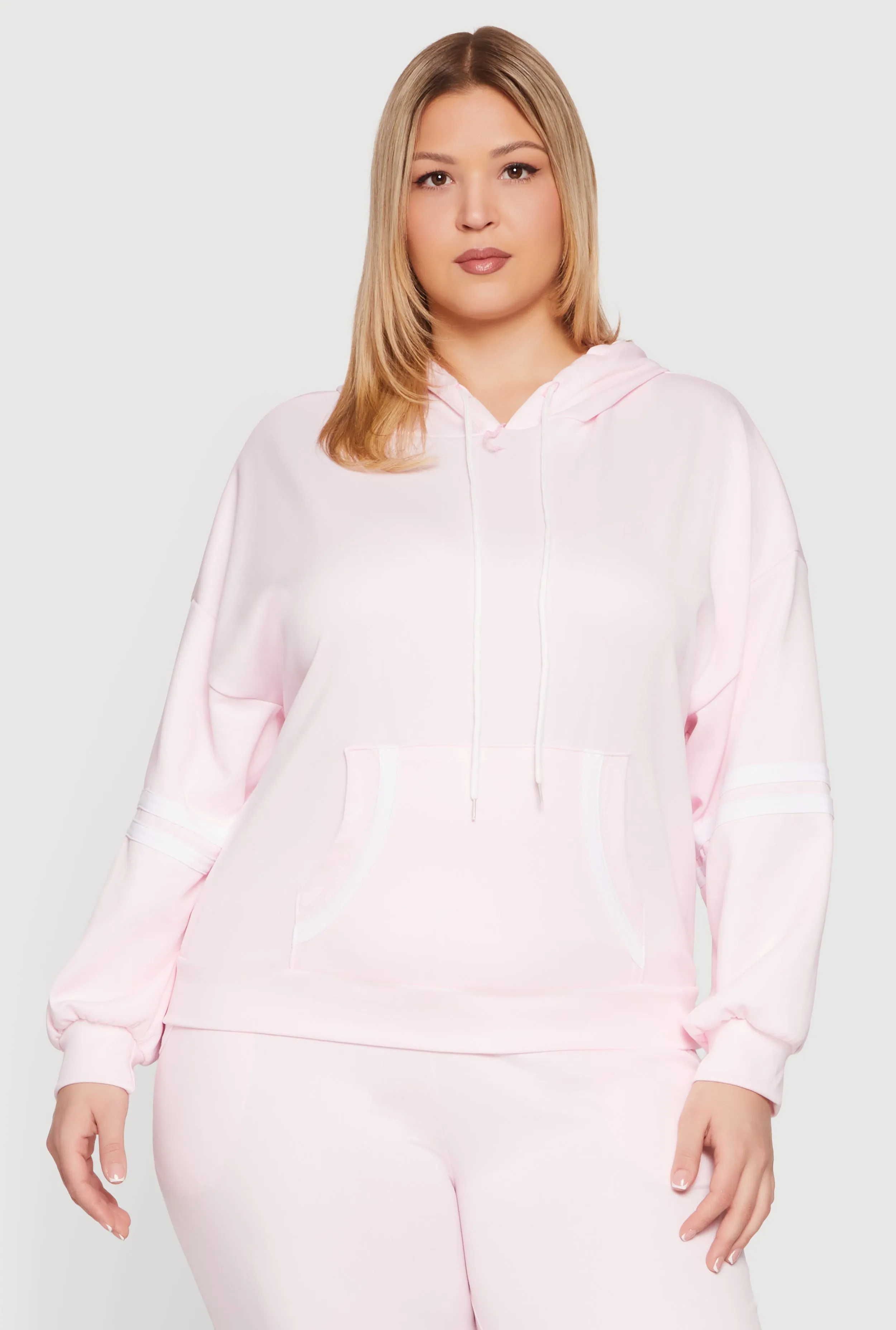 Plus Size Contrast Trim Detail Kangaroo Pocket Hoodie sold by Rainbow product image thumbnail 2