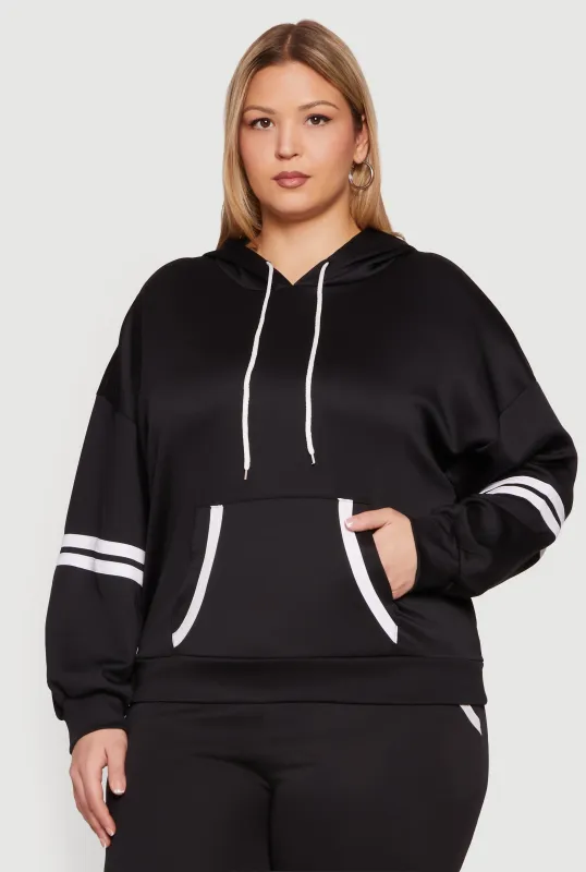 Plus Size Contrast Trim Detail Kangaroo Pocket Hoodie made by Rainbow