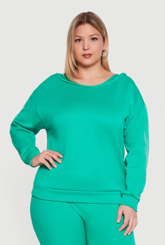 Plus Size Raw Edge Boat Neck Sweatshirt made by Rainbow