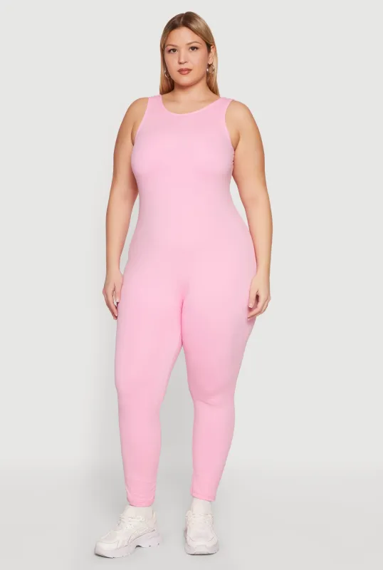 Plus Size Crew Neck Sleeveless Jumpsuit made by Rainbow