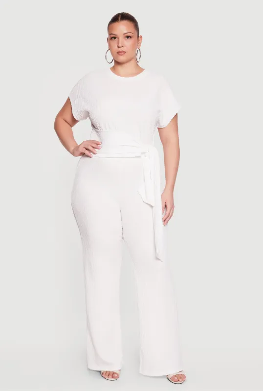 Plus Size Textured Knit Wide Leg Dress Pants made by Rainbow