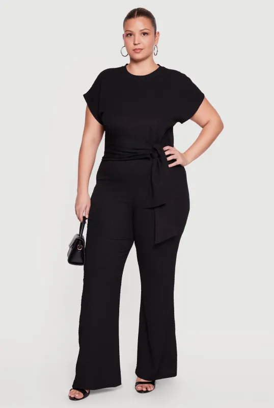 Plus Size Textured Knit Wide Leg Dress Pants made by Rainbow