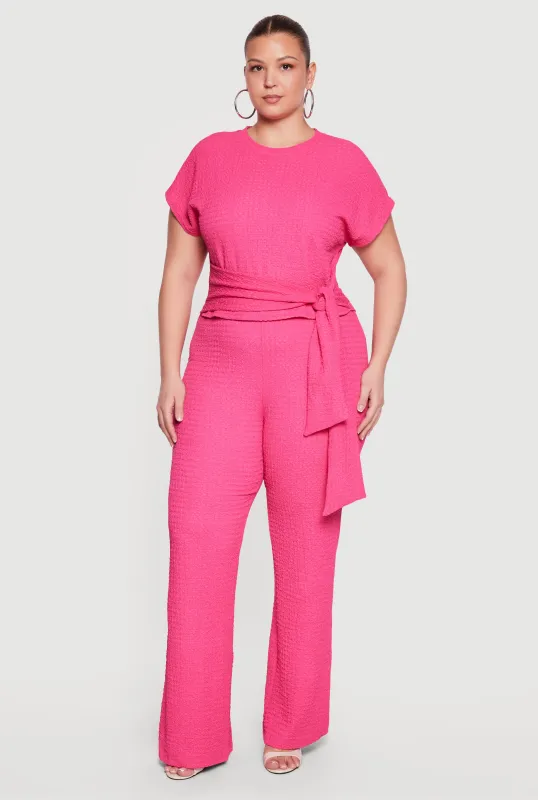 Plus Size Textured Knit Wide Leg Dress Pants made by Rainbow