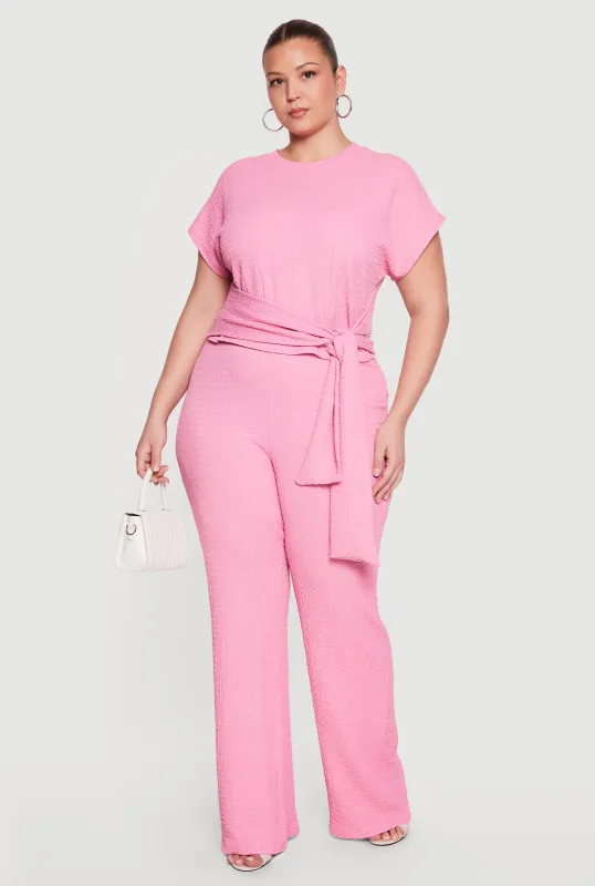 Plus Size Textured Knit Wide Leg Dress Pants made by Rainbow