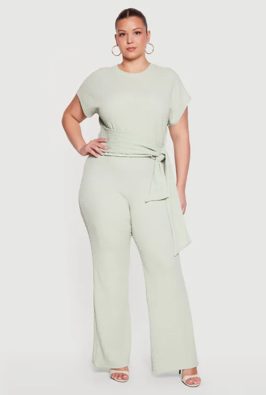 Plus Size Textured Knit Wide Leg Dress Pants made by Rainbow