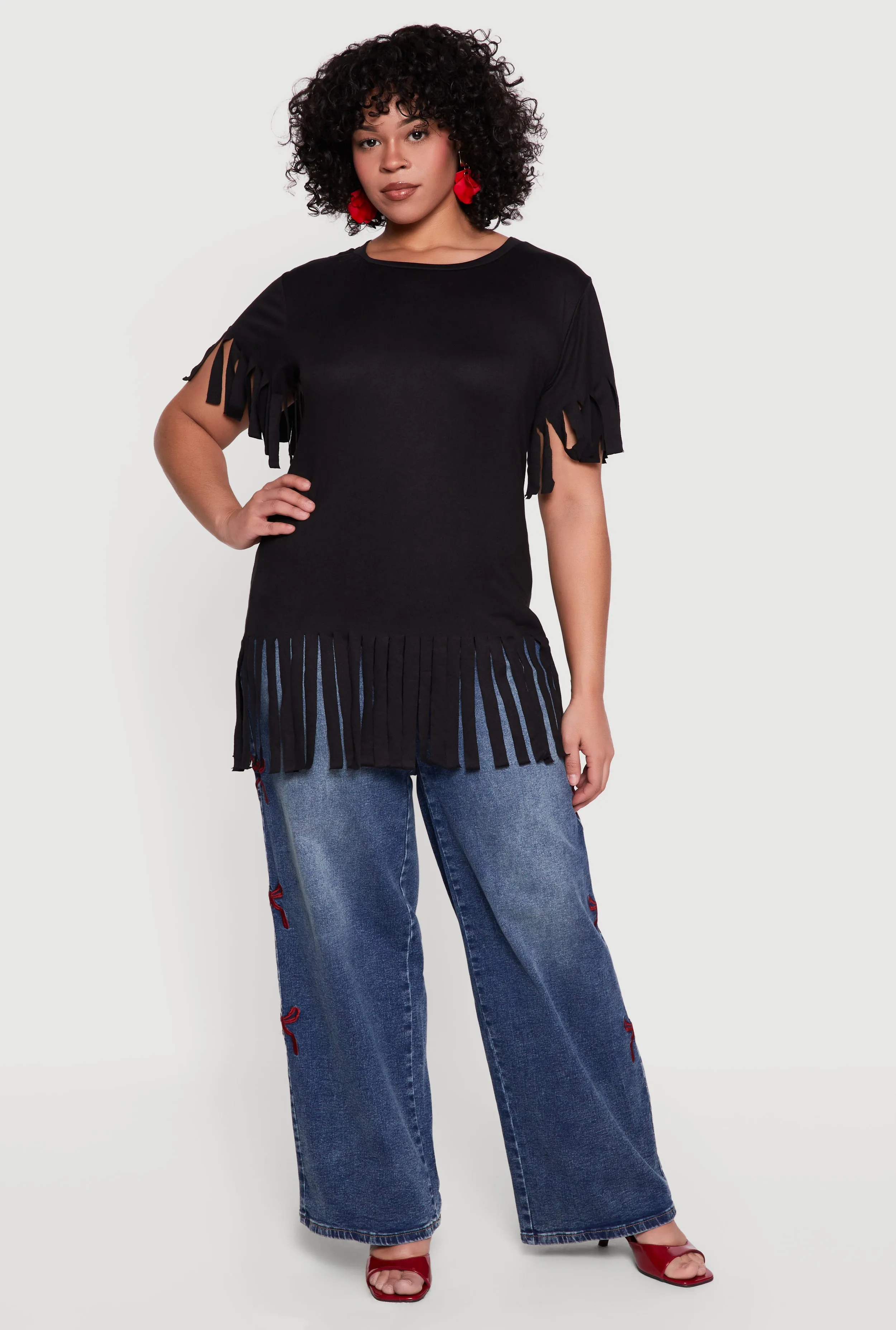 Plus Size Short Sleeve Fringe Hem Tee sold by Rainbow product image thumbnail 2