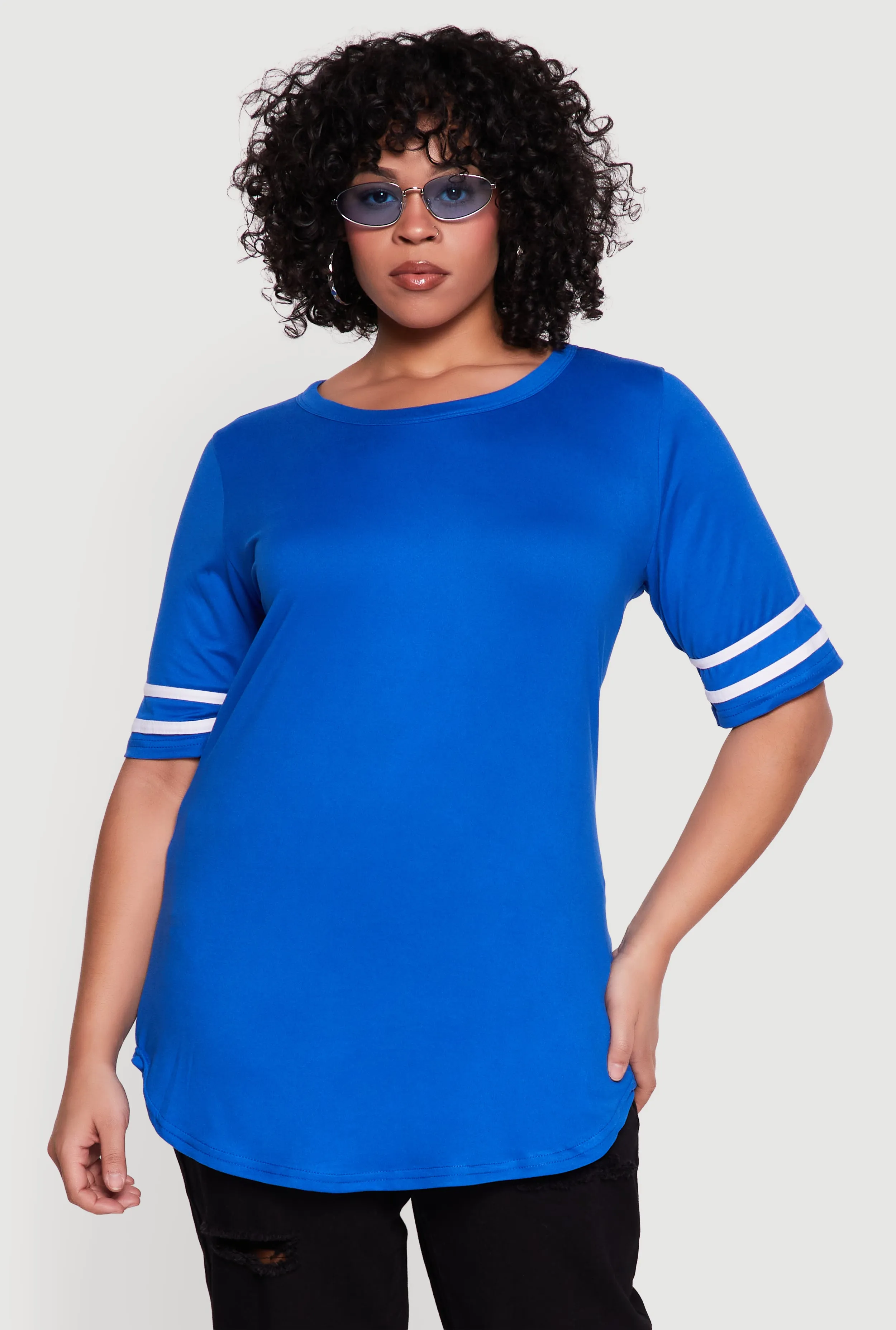 Plus Size Varsity Stripe Detail Short Sleeve Tunic Top sold by Rainbow product image thumbnail 2