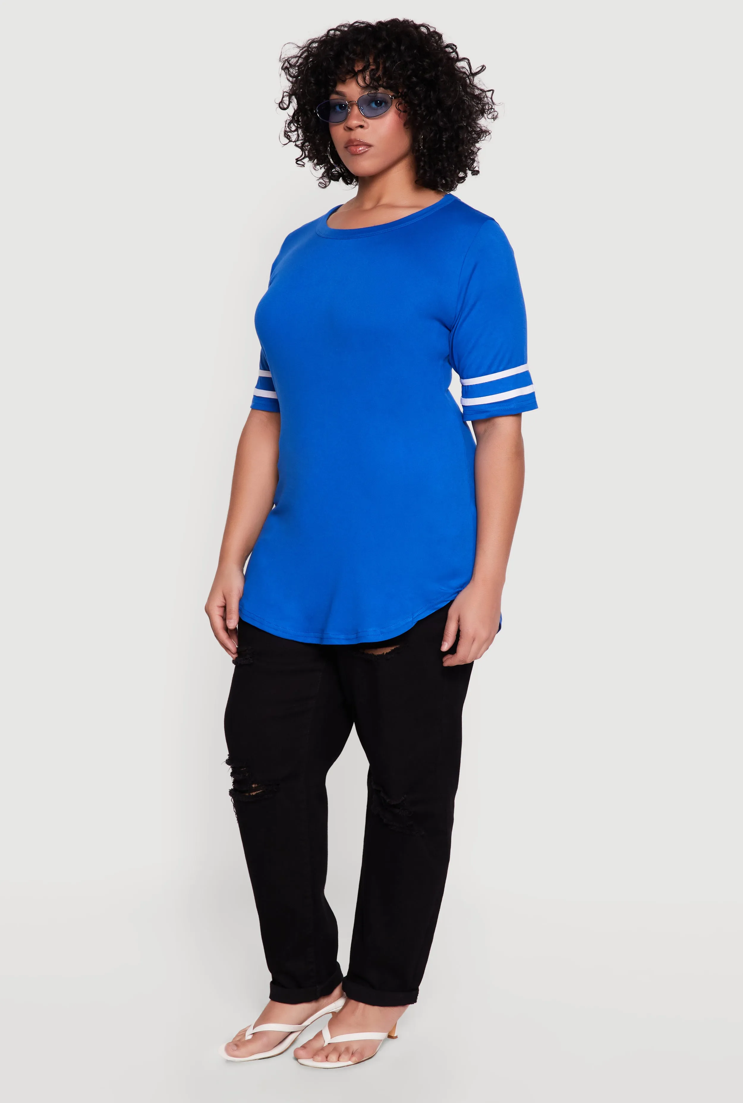 Plus Size Varsity Stripe Detail Short Sleeve Tunic Top sold by Rainbow product image thumbnail 3
