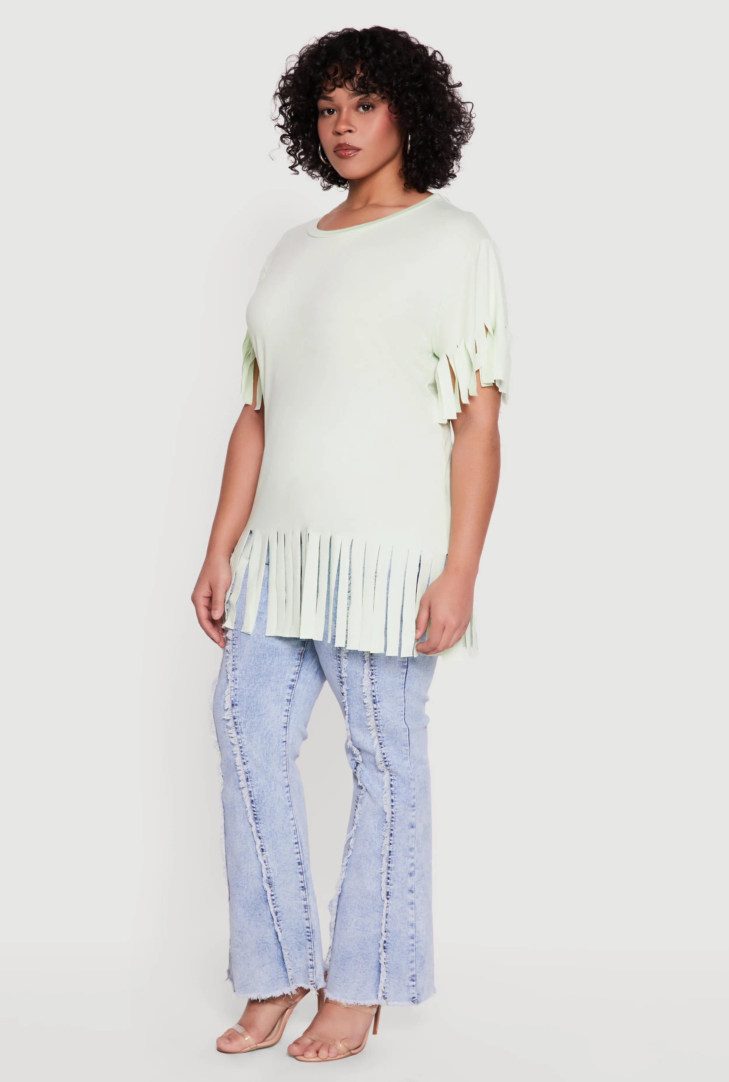 Plus Size Short Sleeve Fringe Hem Tee sold by Rainbow product image thumbnail 3