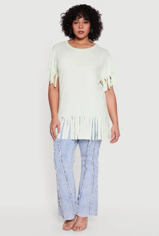 Plus Size Short Sleeve Fringe Hem Tee made by Rainbow