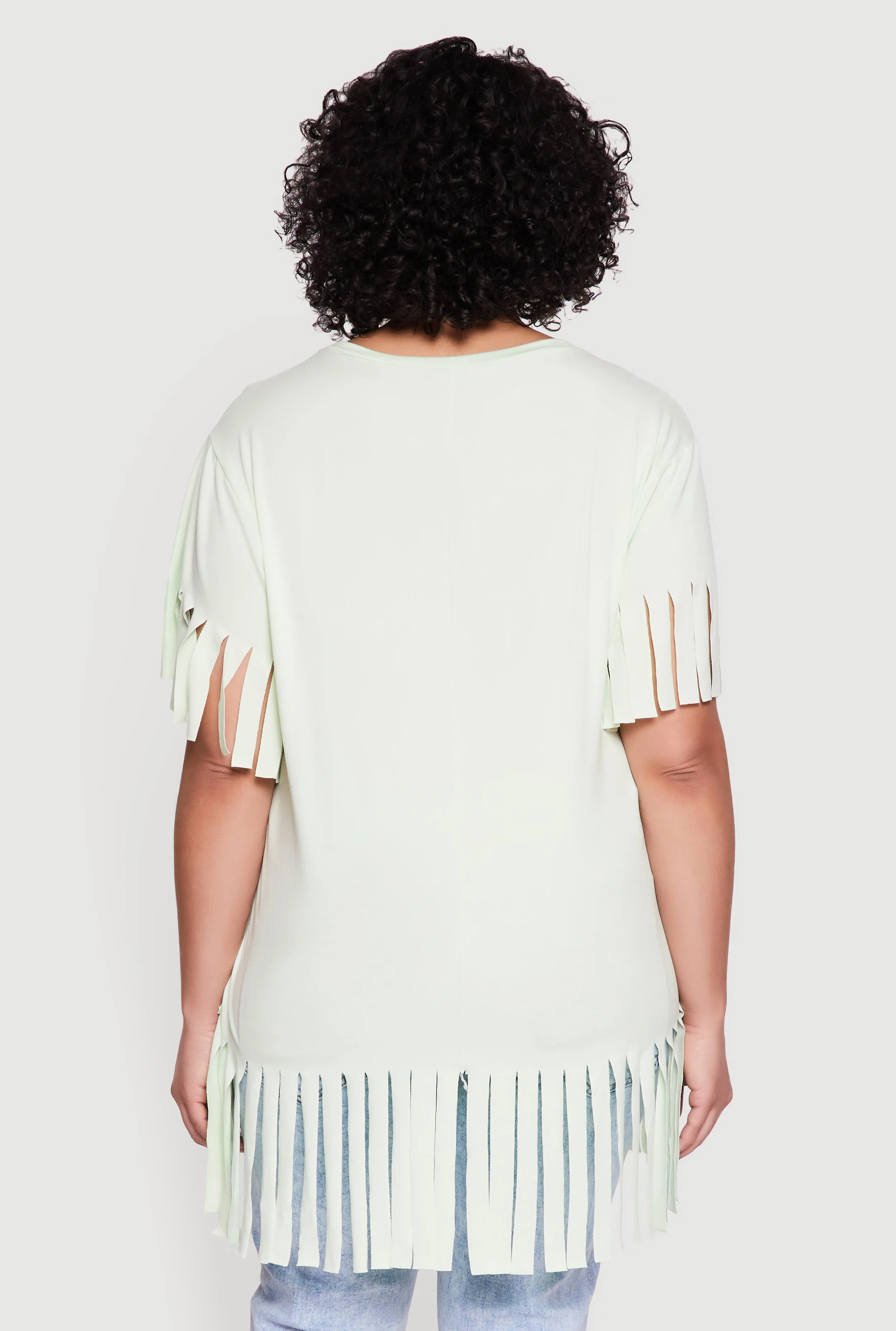 Plus Size Short Sleeve Fringe Hem Tee sold by Rainbow product image thumbnail 5