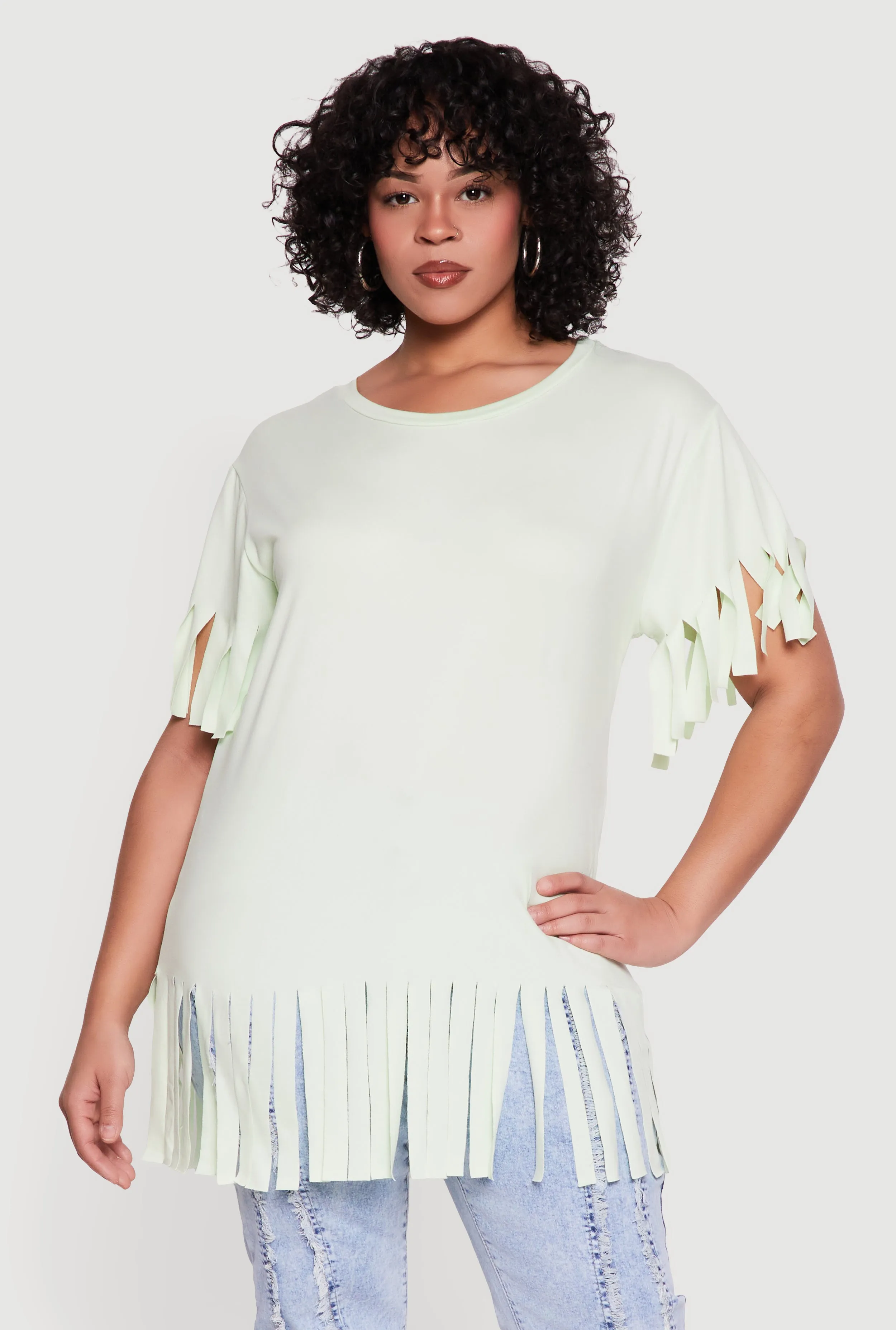 Plus Size Short Sleeve Fringe Hem Tee sold by Rainbow product image thumbnail 2