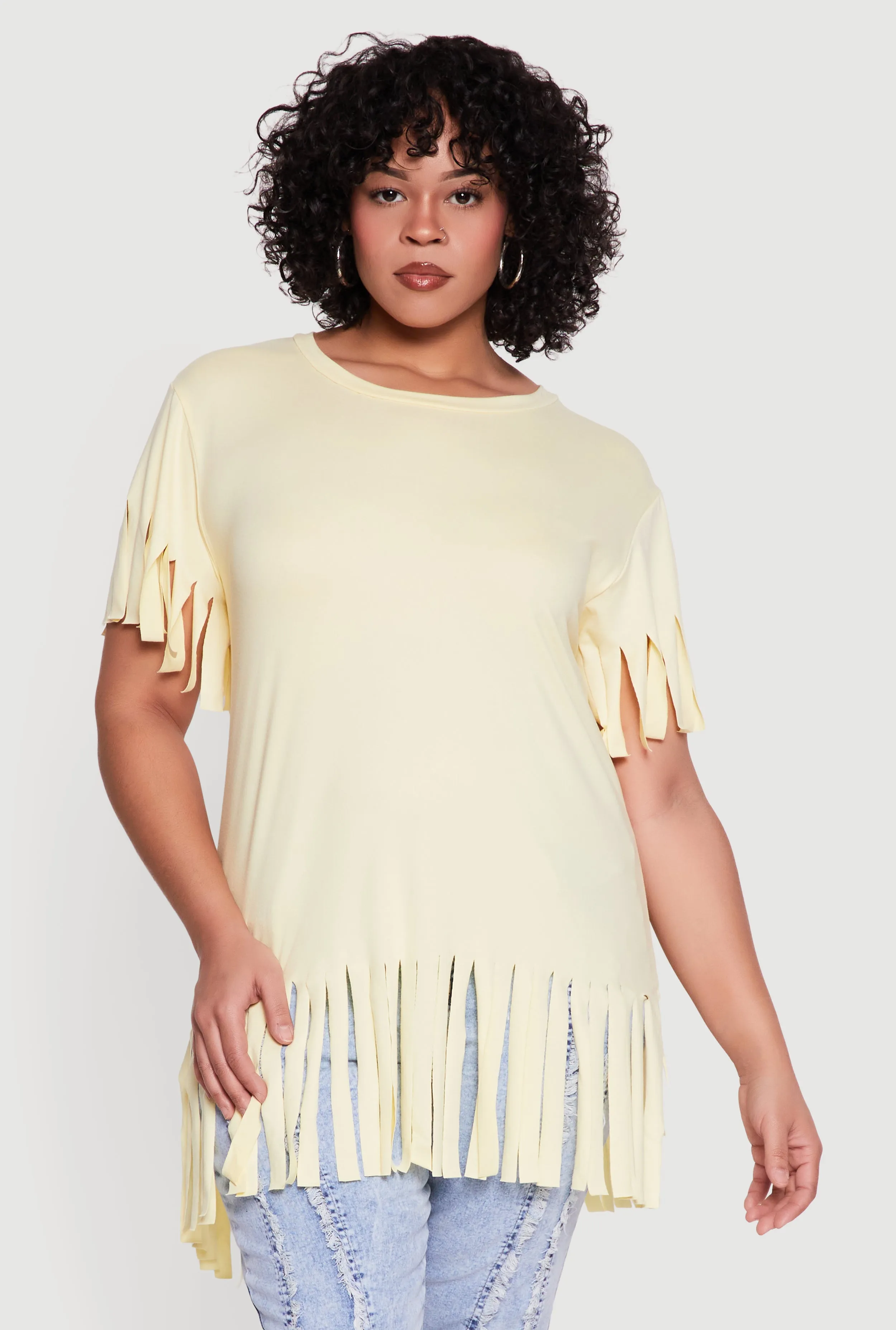 Plus Size Short Sleeve Fringe Hem Tee sold by Rainbow product image thumbnail 2