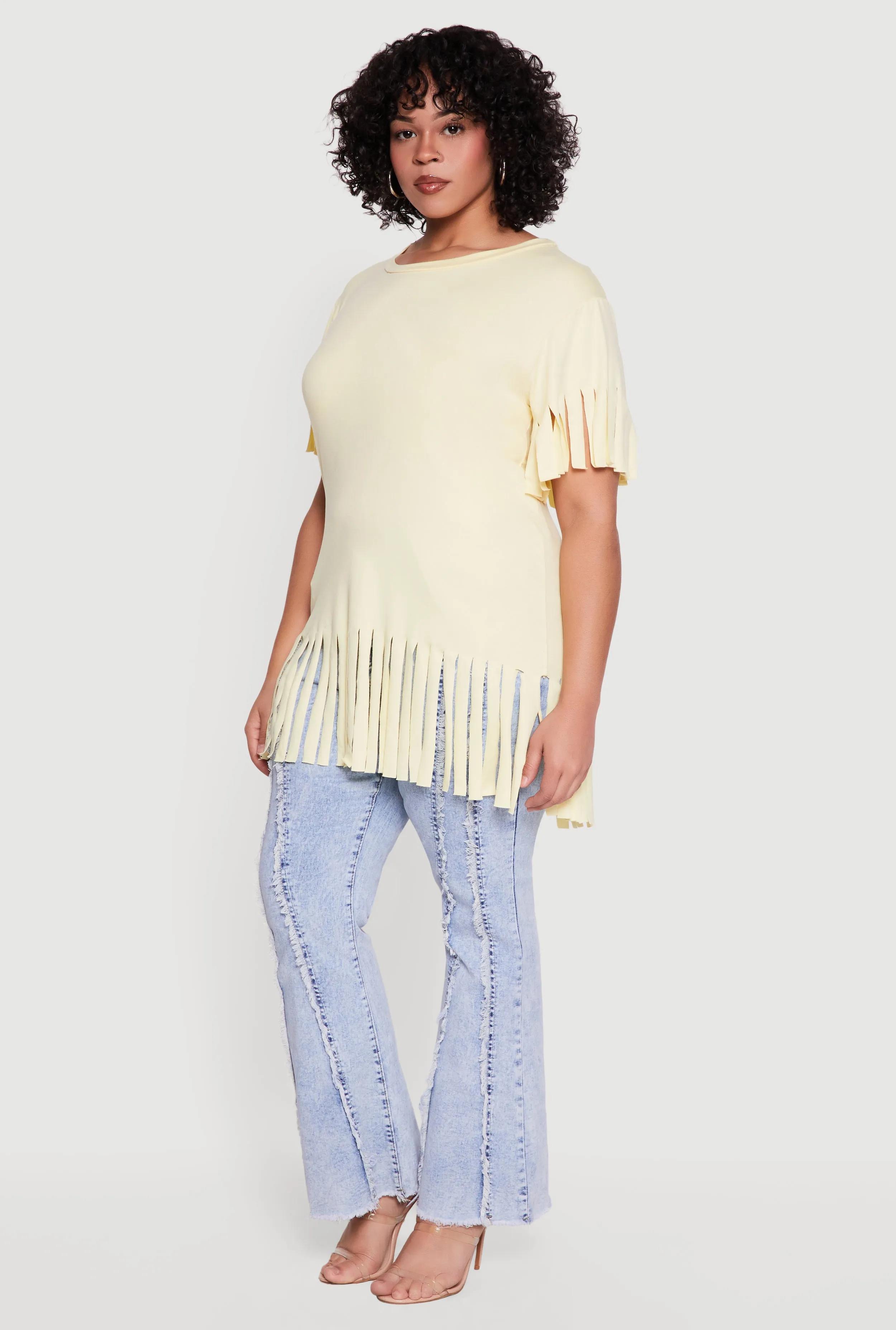 Plus Size Short Sleeve Fringe Hem Tee sold by Rainbow product image thumbnail 3