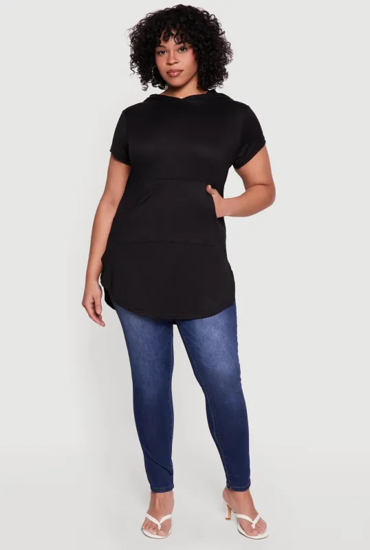 Plus Size Short Sleeve Hooded Tunic Top made by Rainbow