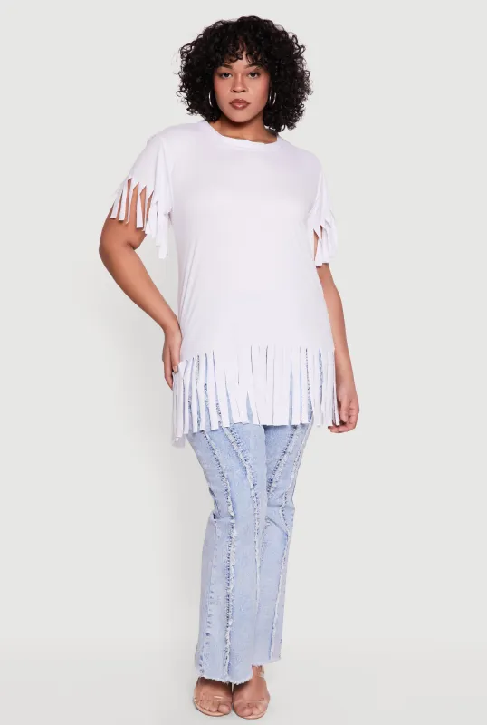 Plus Size Short Sleeve Fringe Hem Tee made by Rainbow